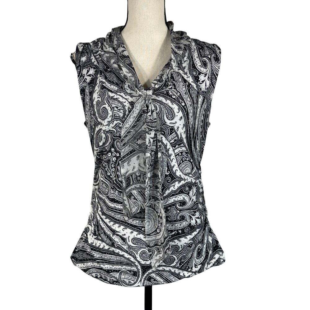 WHBM Large Top Paisley Sleeveless Ruched Lined Tie V-Neck Stretch Pullover